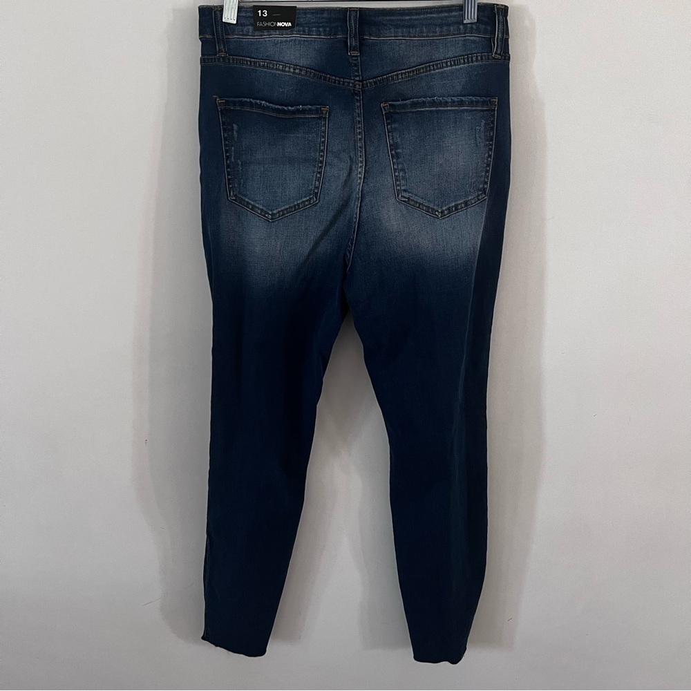 Fashion Nova Dark Blue Distressed Skinny Jeans | Size 13| - Picture 3 of 6